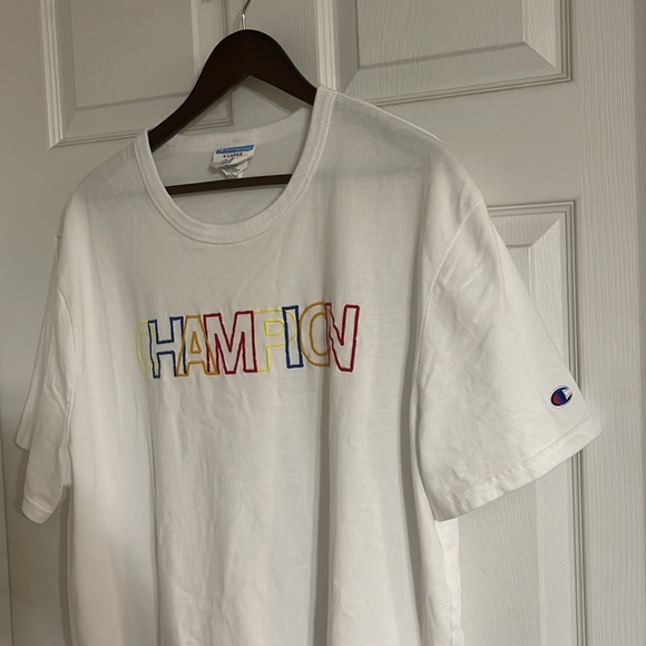 Men's XL Stitched Champion White Graphic Heavyweight Short Sleeve Tee Shirt - Picture 3 of 6